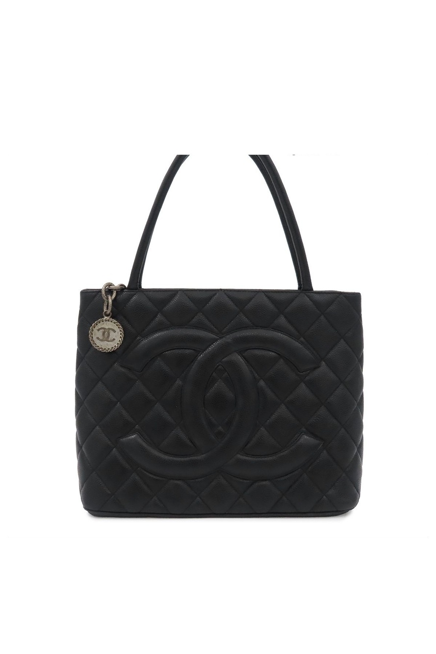 Chanel Reissue Tote Bag Black Silver Caviar Leather Quilted CC Logo